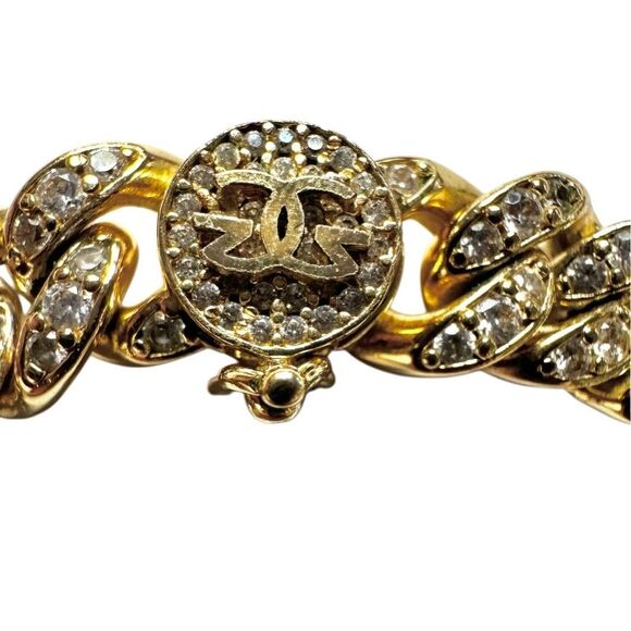 18K gold plated cuban link rhinestone necklace - Picture 5 of 11